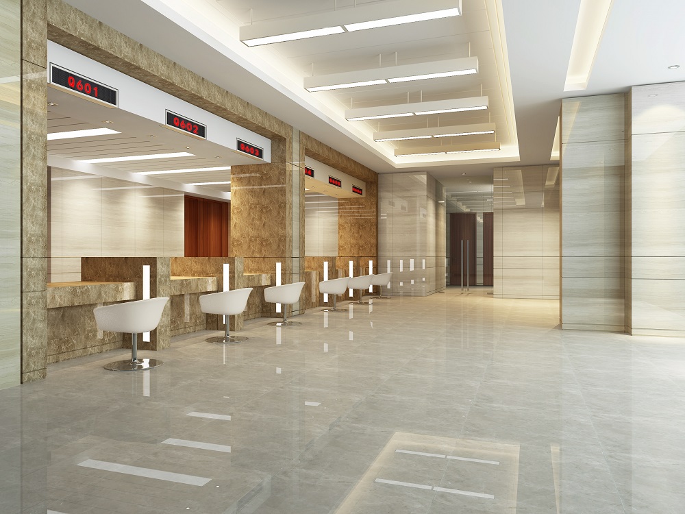 银行办公楼运营大厅装修设计效果图